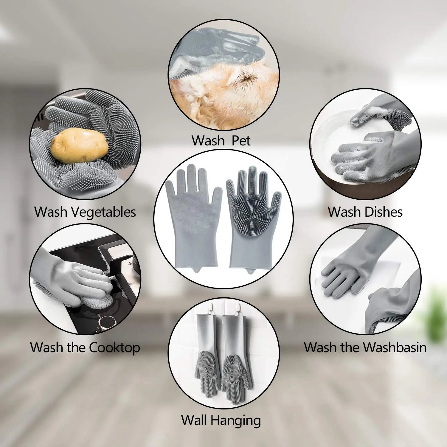 Pet Grooming Gloves – 5-Finger Deshedding & Bathing Brush Mitt for Dogs & Cats