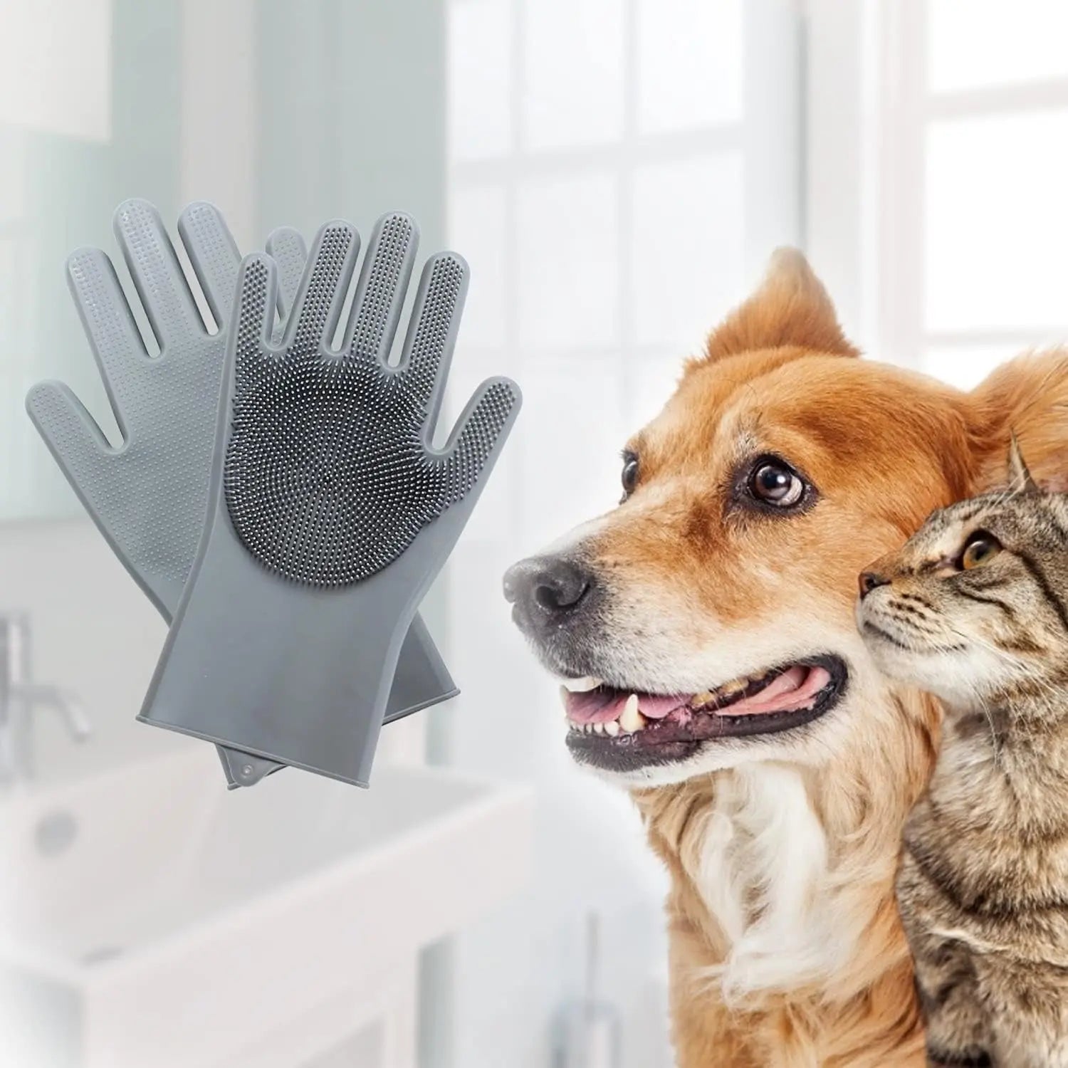 Pet Grooming Gloves – 5-Finger Deshedding & Bathing Brush Mitt for Dogs & Cats