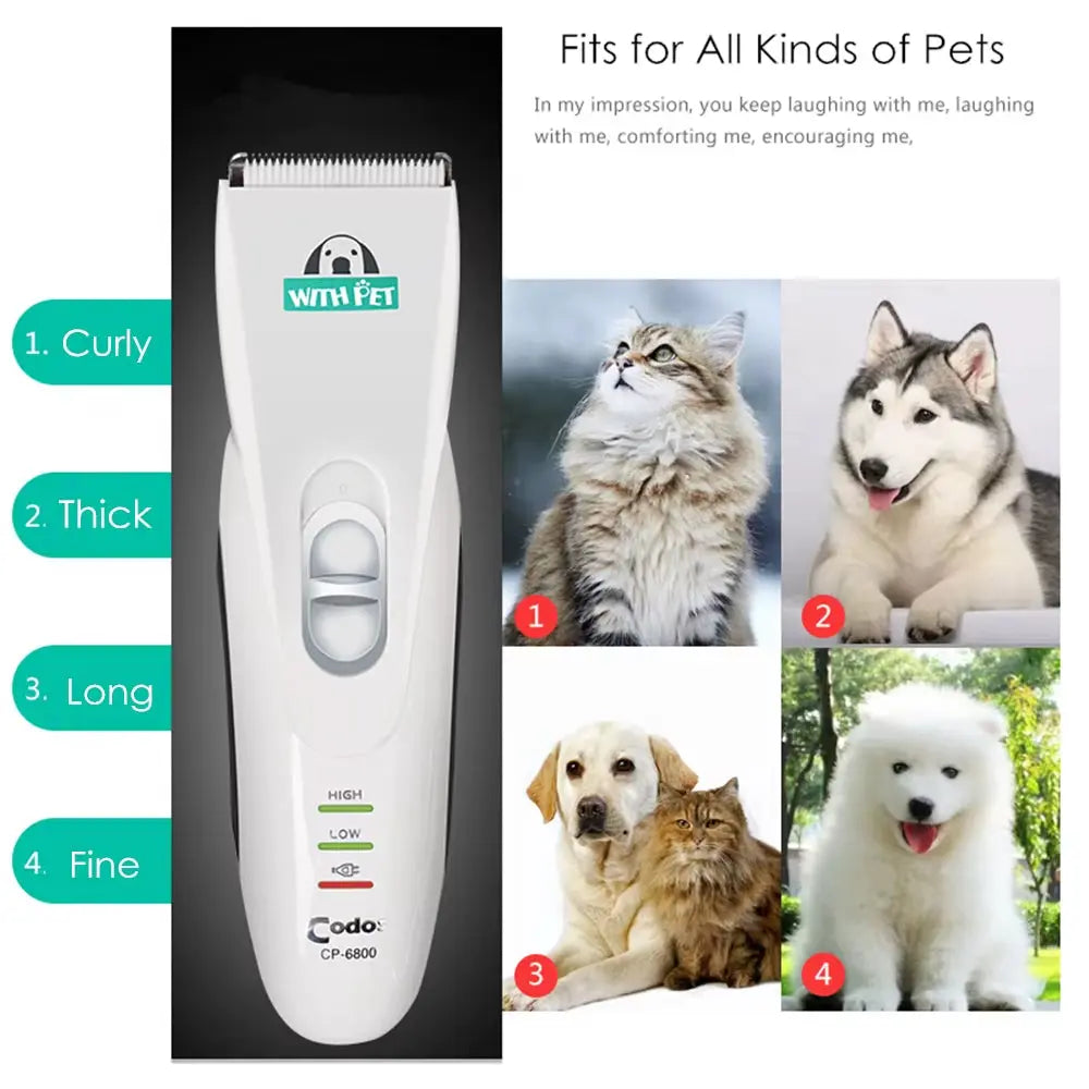 Pet Hair Clipper Trimmer – Professional, Rechargeable, Low Noise Grooming Tool for Dogs & Cats