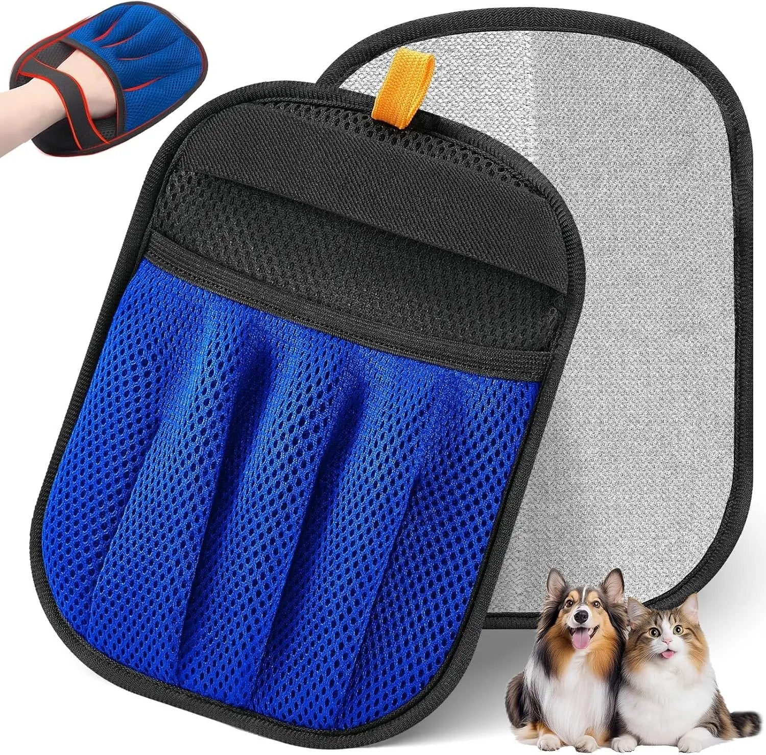 Pet Hair Removal Glove – Reusable 5-Finger Electrostatic Brush for Cats & Dogs Blue