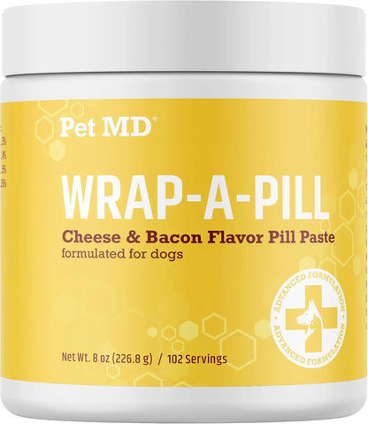 Pet MD Wrap-A-Pill Dog Pill Paste, Cheese & Bacon Flavor, Low Calorie Cheese Bacon 8 Ounce