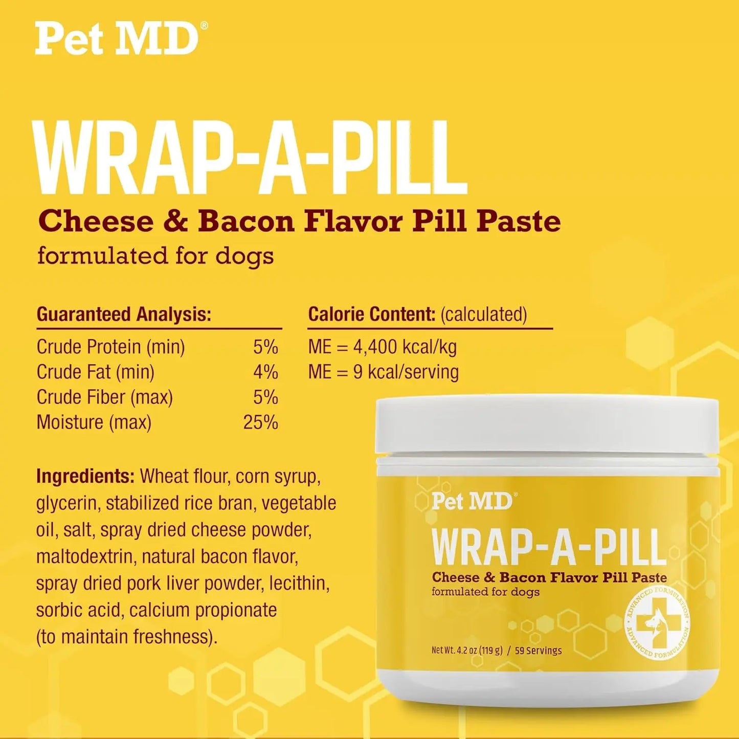 Pet MD Wrap-A-Pill Dog Pill Paste, Cheese & Bacon Flavor, Low Calorie