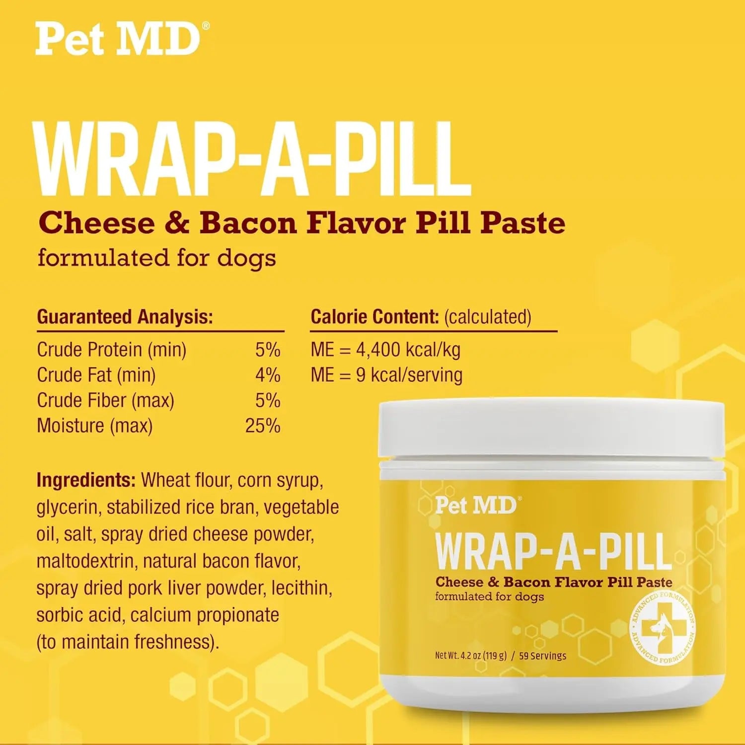 Pet MD Wrap-A-Pill Dog Pill Paste, Cheese & Bacon Flavor, Low Calorie
