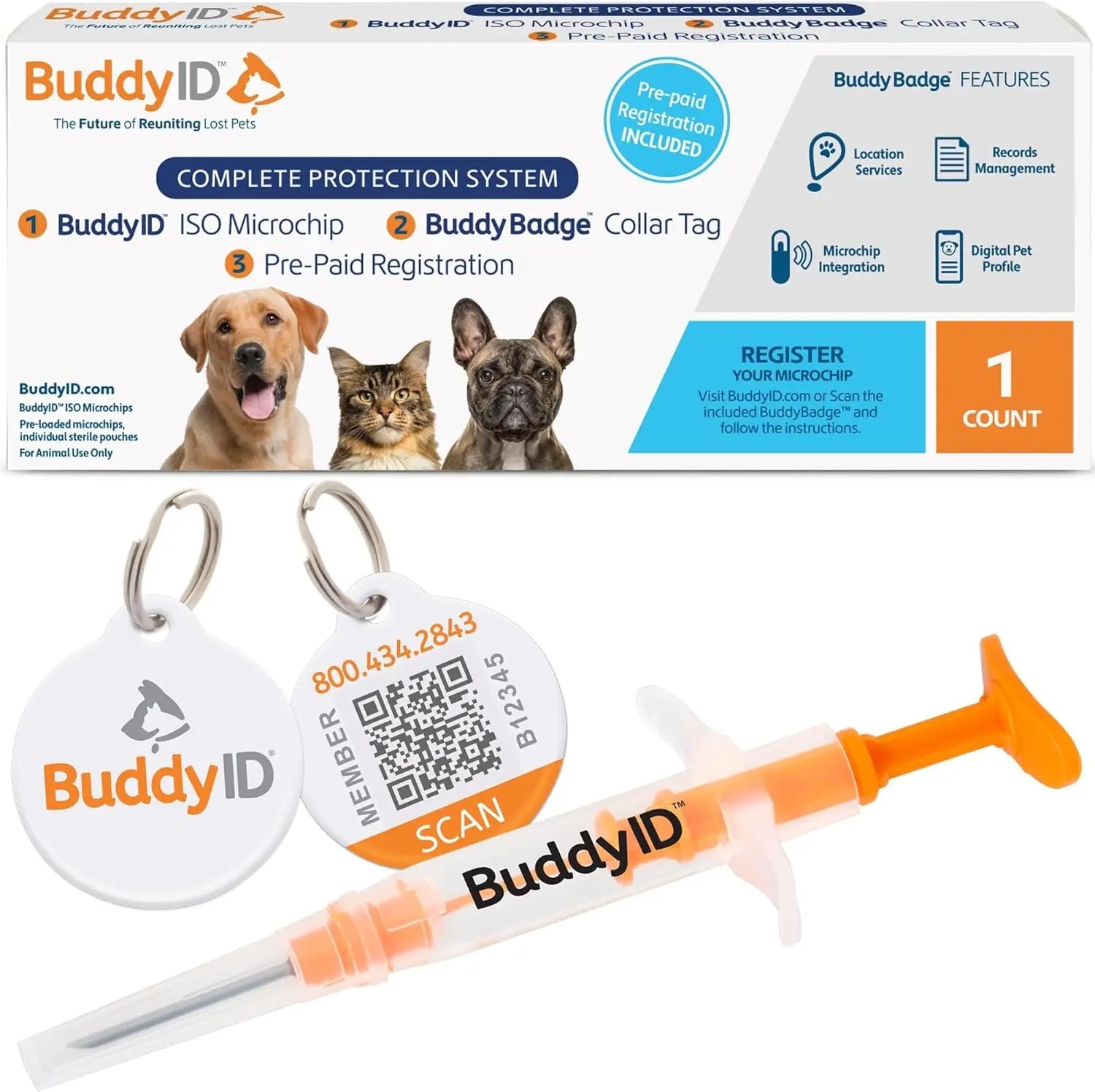 Pet Microchip + QR Collar Tag Lifetime Registration Dog Cat ID Protection Default Title