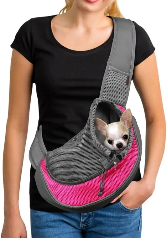 Pet Sling Carrier Adjustable Breathable Hands Free Small Dog Cat Travel Pink 1.0 Basic (Zipper Pocket) Small (2-4.5Lbs)