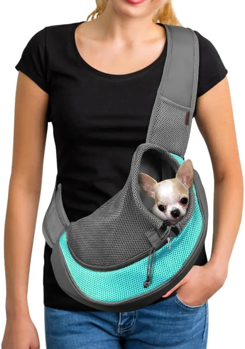 Pet Sling Carrier Adjustable Breathable Hands Free Small Dog Cat Travel Cyan 1.0 Basic (Zipper Pocket)
