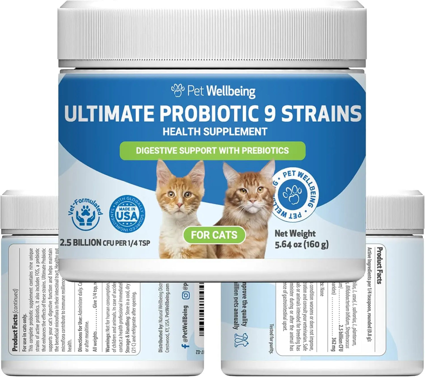 Pet Wellbeing Probiotic for Cats, 9 Strains + Prebiotics, Gut & Immune Support, Urinary Health, 2.5B CFU Default Title
