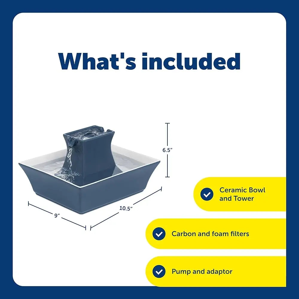 PetSafe Pagoda Ceramic Pet Fountain, Dual Stream, Elevated Bowl, 70 oz