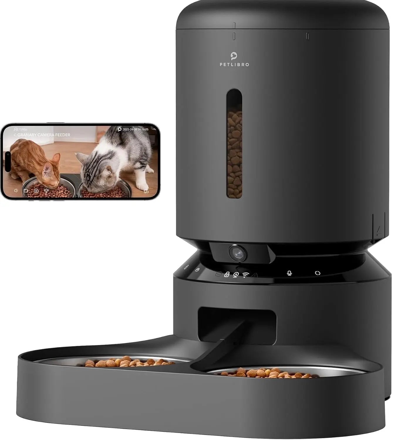 5L Smart Feeder: Auto Cat Feeder with Camera & 2-Way Audio Black Dual Tray
