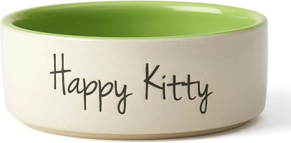 Happy Kitty Stoneware Cat Bowl, 2-Cup Ceramic Dish, Dishwasher & Microwave Safe Default Title