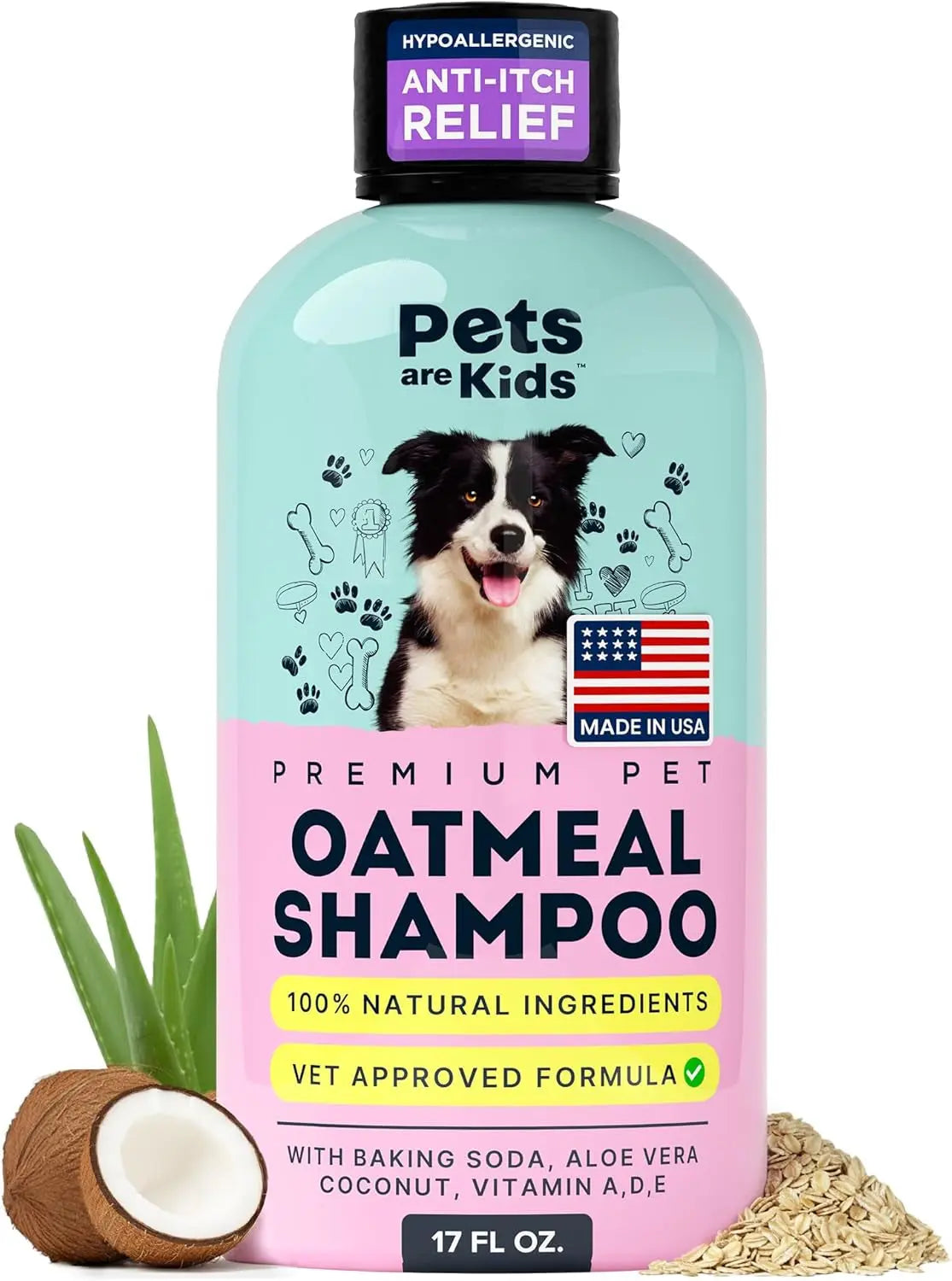 Pets Are Kids Too Oatmeal Dog Shampoo, Hypoallergenic Anti-Itch, Coconut Cleanser, 17 oz