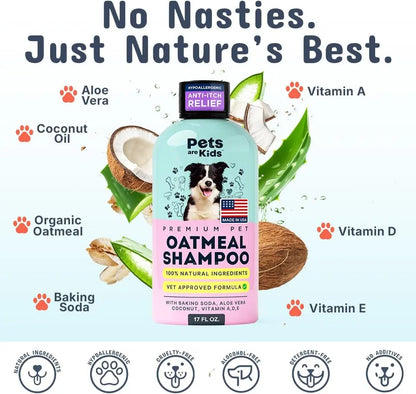Pets Are Kids Too Oatmeal Dog Shampoo, Hypoallergenic Anti-Itch, Coconut Cleanser, 17 oz