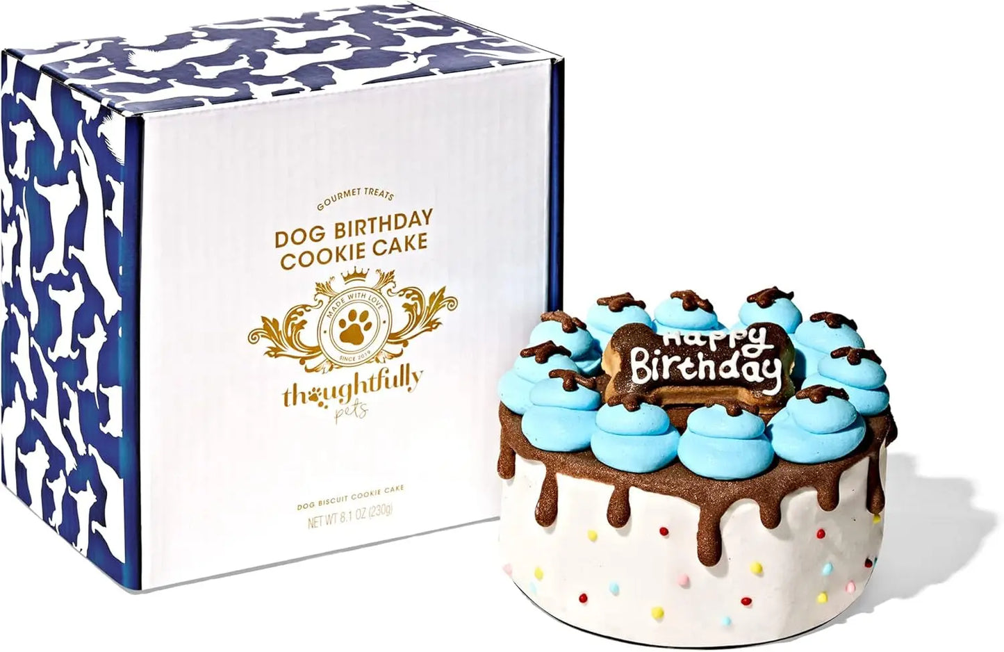 Pink & Blue Dog Birthday Mini Cookie Cake – Peanut Butter, Hand Decorated