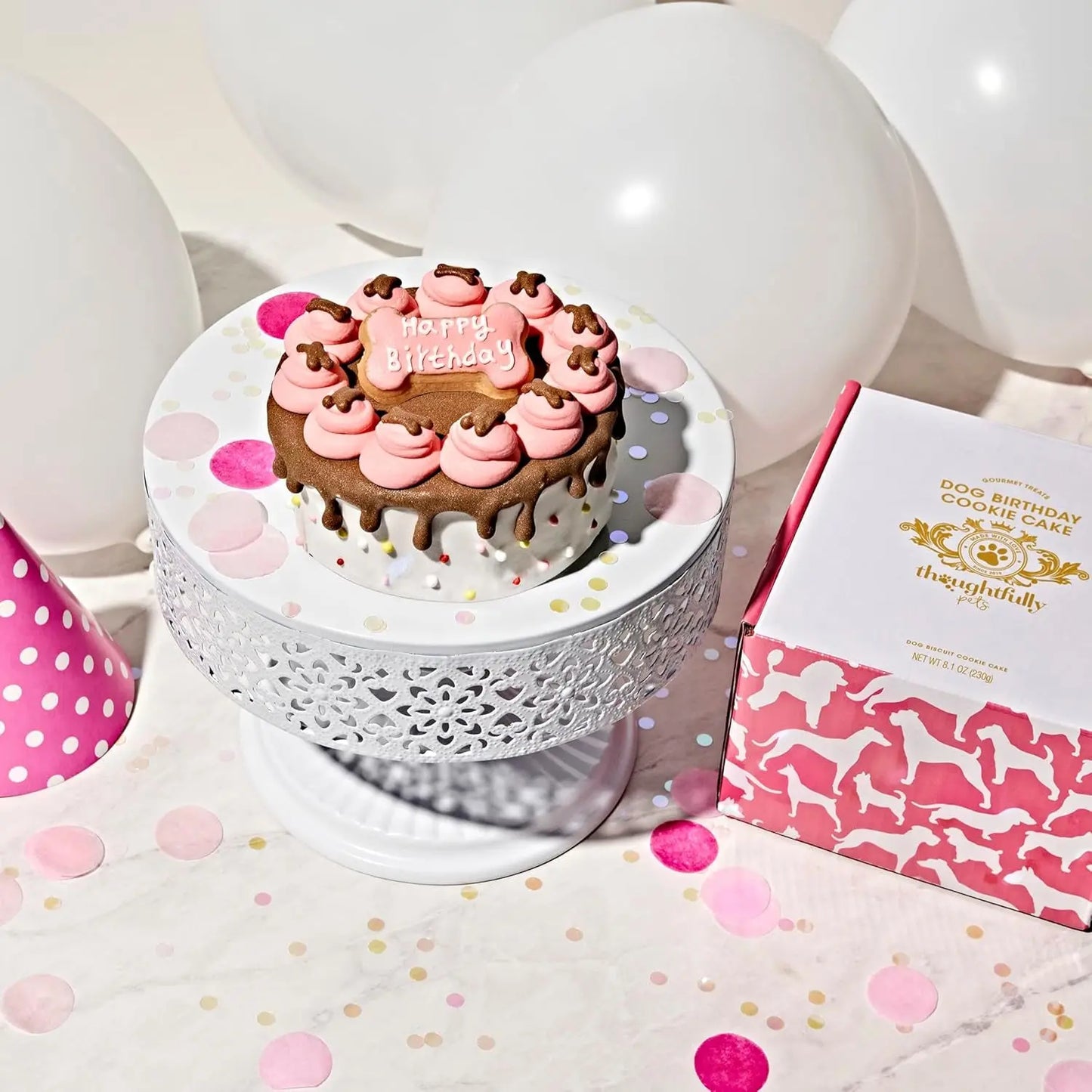 Pink & Blue Dog Birthday Mini Cookie Cake – Peanut Butter, Hand Decorated