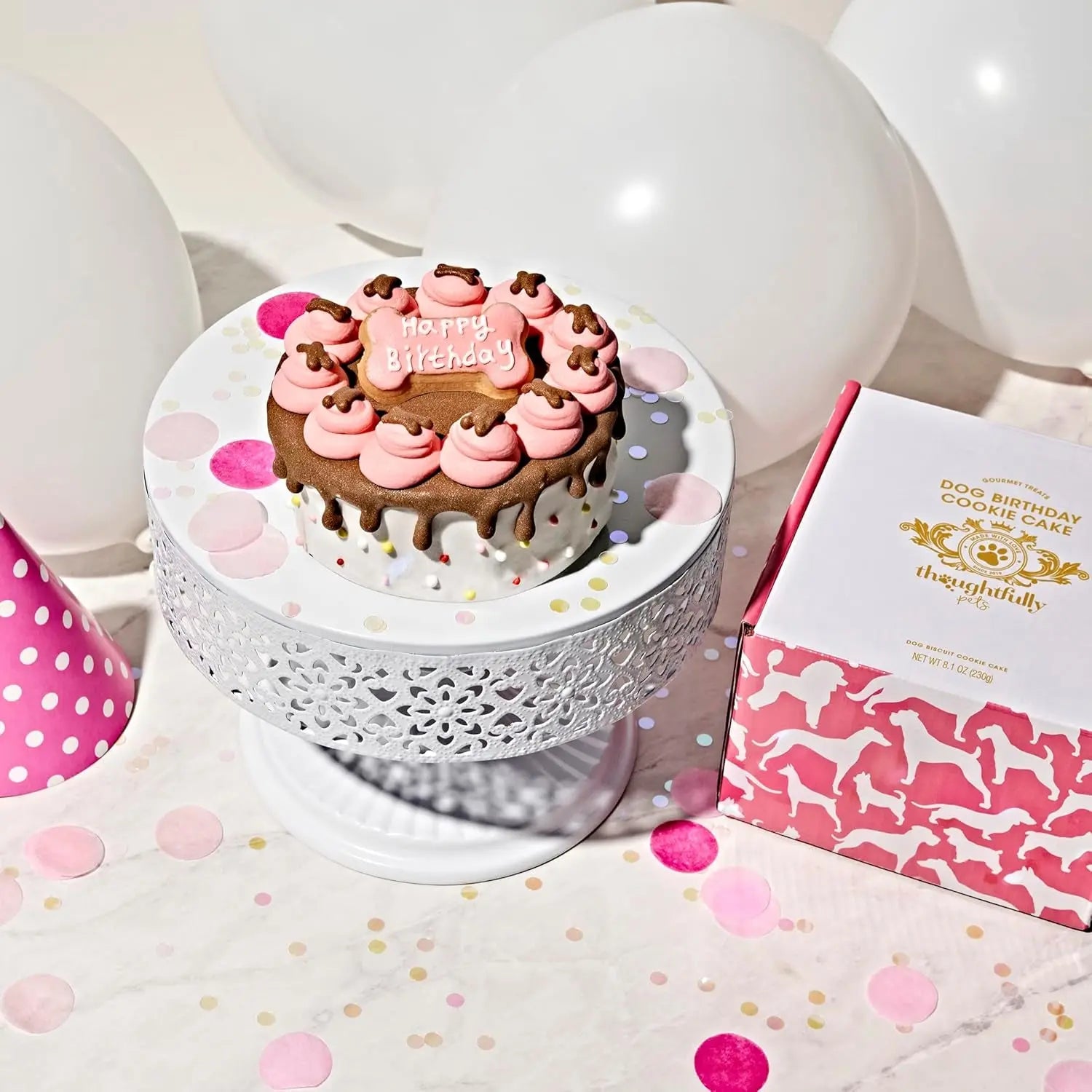 Pink & Blue Dog Birthday Mini Cookie Cake – Peanut Butter, Hand Decorated