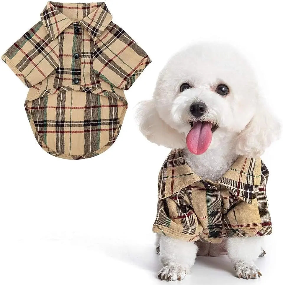 Plaid Dog Polo Shirt Soft Pet Outfit for Small & Medium Dogs and Cats Beige(Plaid)