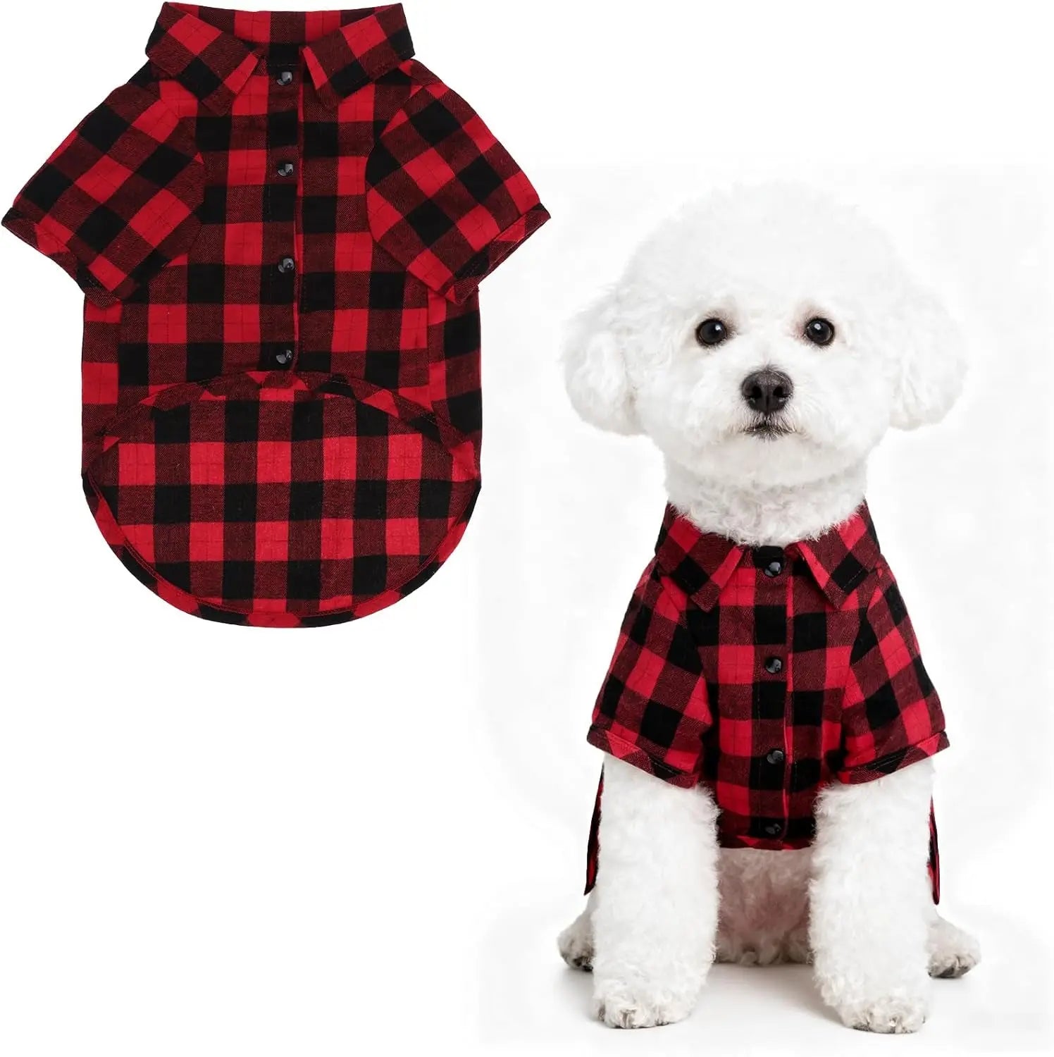 Plaid Dog Polo Shirt Soft Pet Outfit for Small & Medium Dogs and Cats Blackred