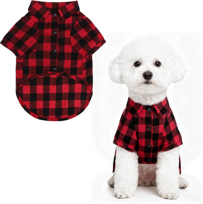 Plaid Dog Polo Shirt Soft Pet Outfit for Small & Medium Dogs and Cats Blackred