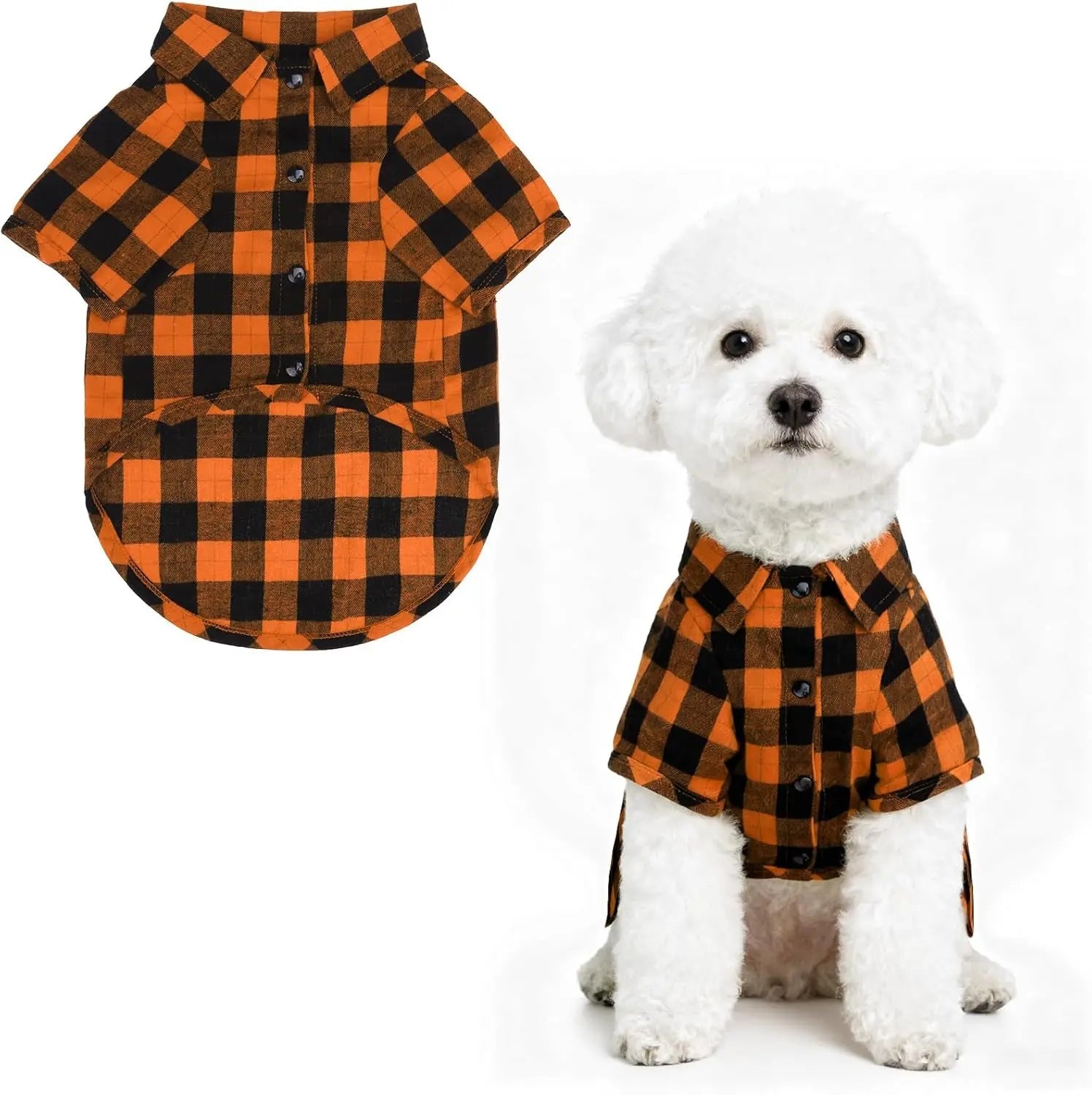 Plaid Dog Polo Shirt Soft Pet Outfit for Small & Medium Dogs and Cats Blackorange