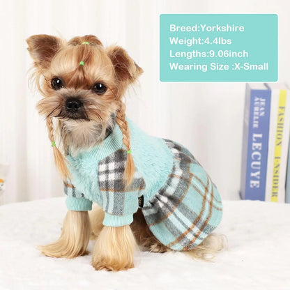 Plaid Dog Sweater Dress for Small Dogs – Warm Winter Outfit for Girl & Boy Puppies