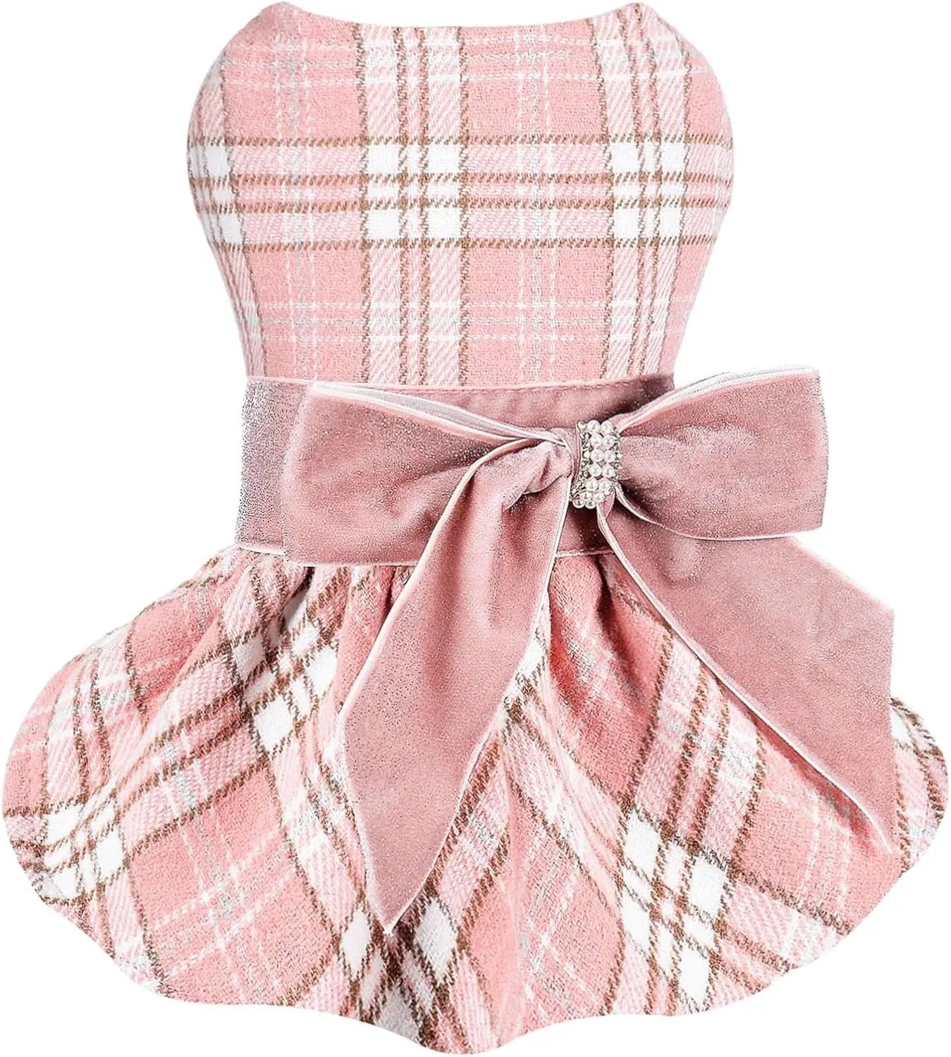 Plaid Dog Sweater Dress for Small Dogs – Warm Winter Outfit for Girl & Boy Puppies Pink Plaid X-Small