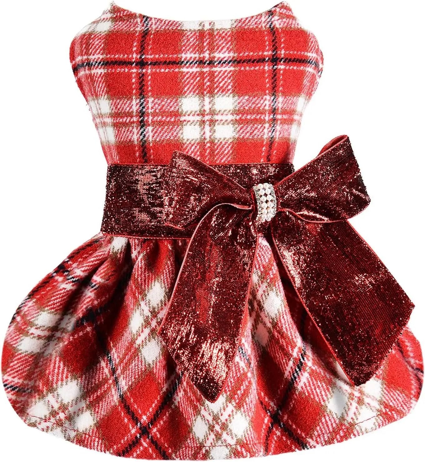 Plaid Dog Sweater Dress for Small Dogs – Warm Winter Outfit for Girl & Boy Puppies Red Plaid