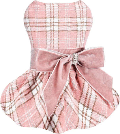 Plaid Dog Sweater Dress for Small Dogs – Warm Winter Outfit for Girl & Boy Puppies Pink Plaid X-Small