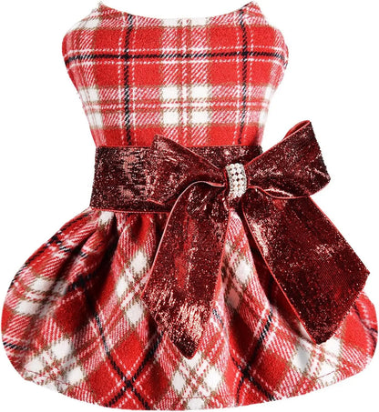 Plaid Dog Sweater Dress for Small Dogs – Warm Winter Outfit for Girl & Boy Puppies Red Plaid