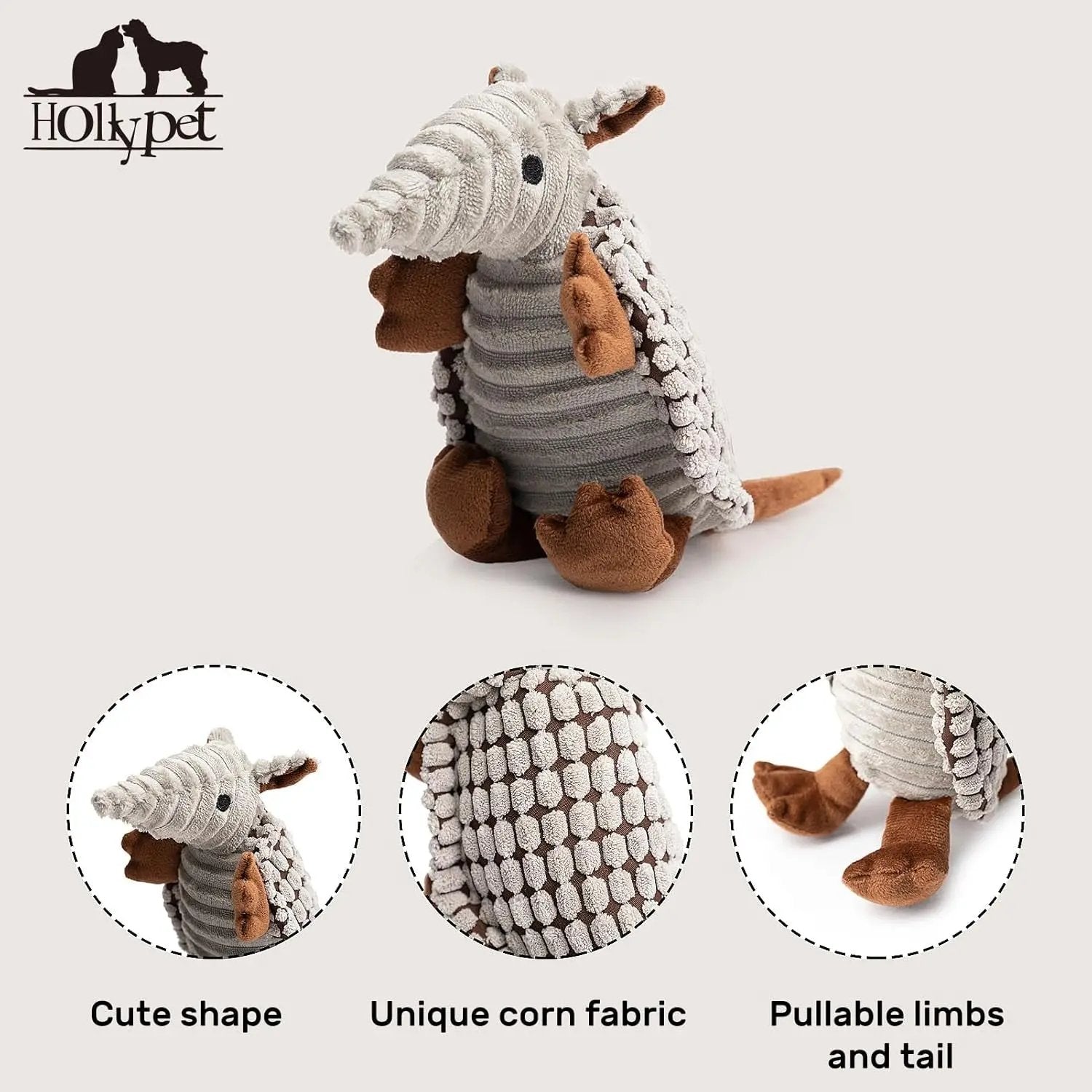 Armadillo Squeaky Plush Dog Toy, Soft Chew Toy for Small & Medium Dogs