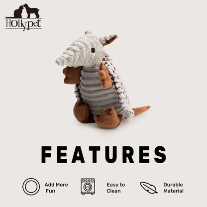 Armadillo Squeaky Plush Dog Toy, Soft Chew Toy for Small & Medium Dogs