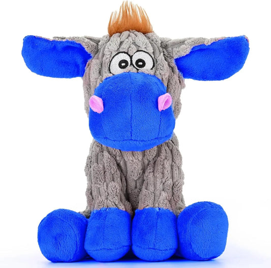 Plush Crinkle Squeaky Dog Toy for Small Medium & Large Dogs – Tough Chew Gray Blue