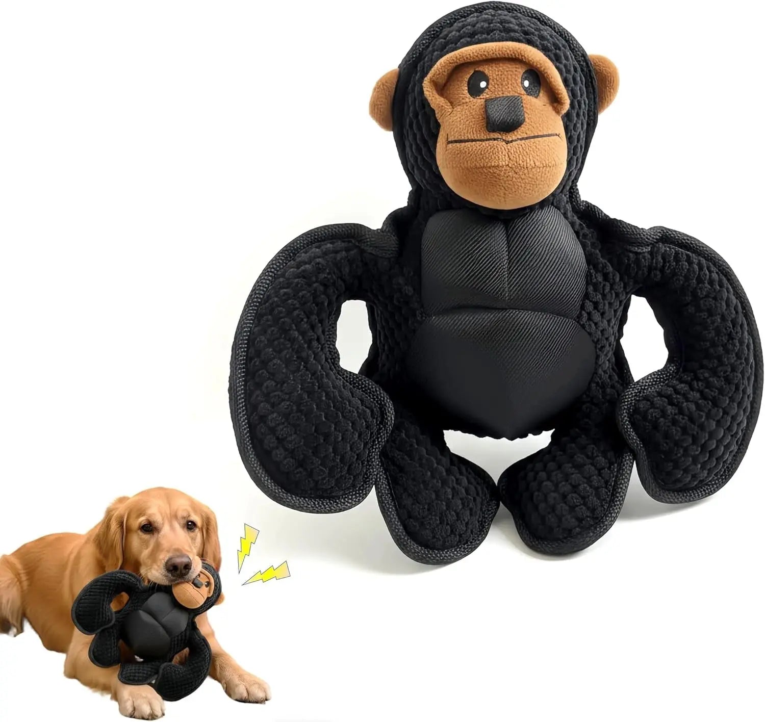 Plush Squeaky Gorilla Dog Toy 11in Tough for Large Dogs Black