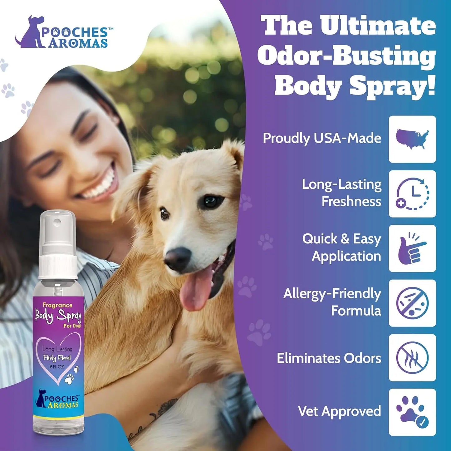 Pooches Aromas Natural Dog Cologne 6-Pack Long-Lasting Grooming Spray 2oz