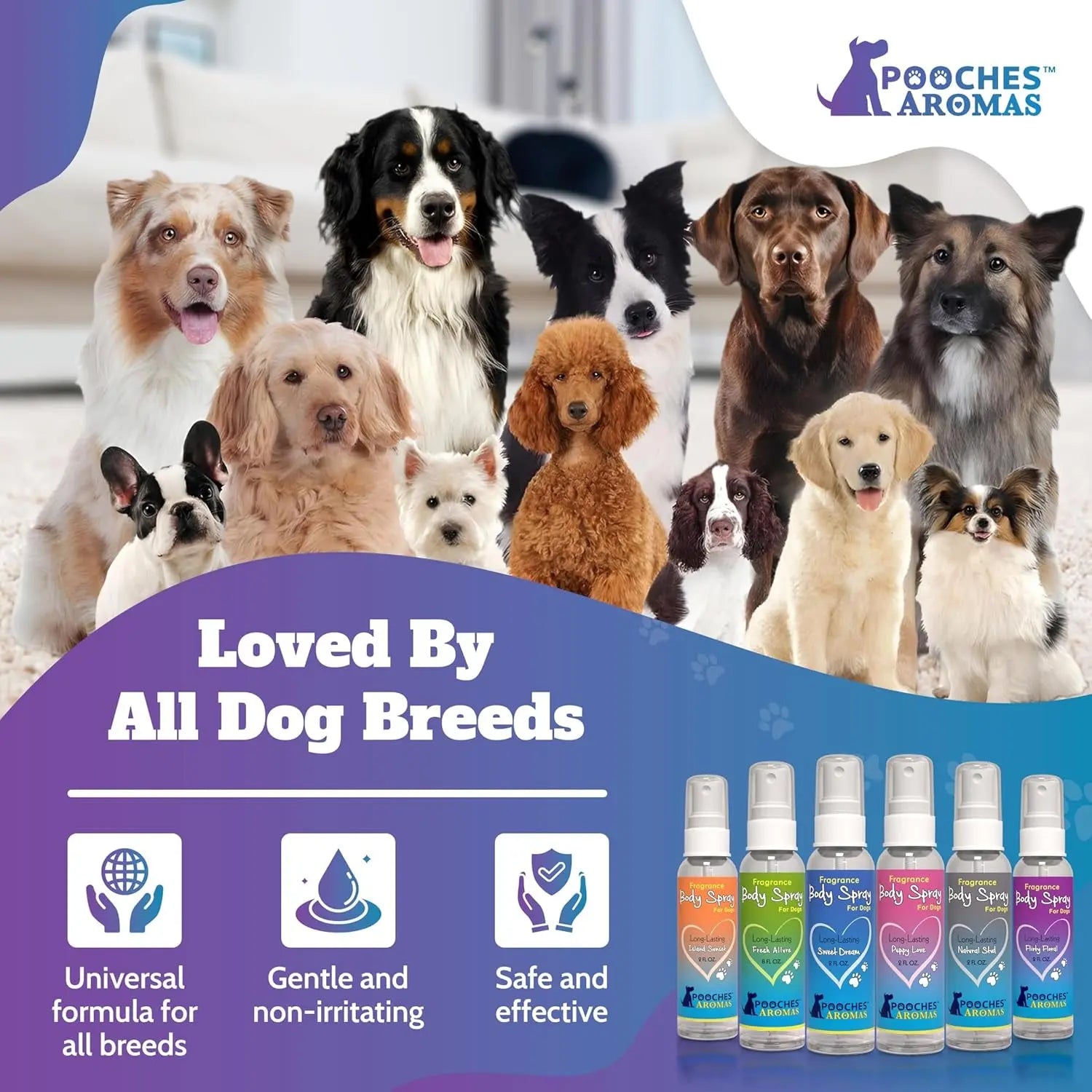 Pooches Aromas Natural Dog Cologne 6-Pack Long-Lasting Grooming Spray 2oz