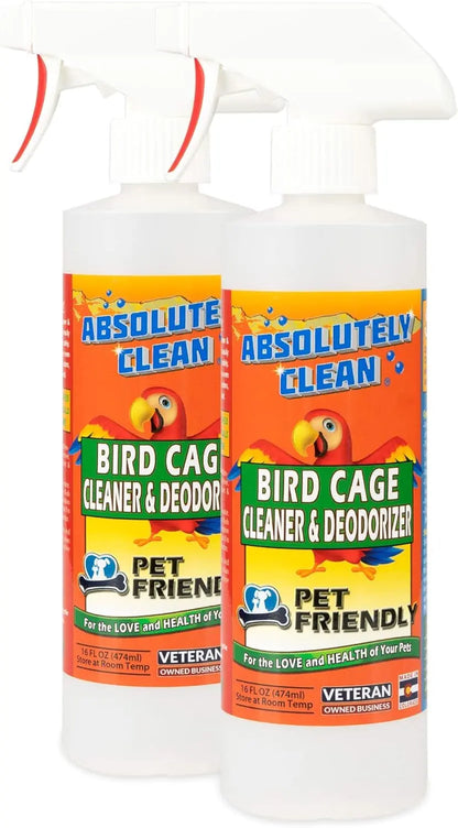 Premium Bird Cage Cleaner & Deodorizer–USA Made, Fragrance Free, 4X Concentrate 16 Fl Oz (Pack Of 2)