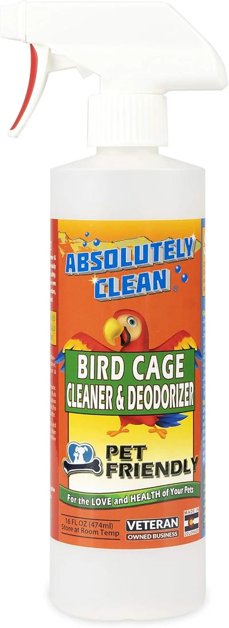 Premium Bird Cage Cleaner & Deodorizer–USA Made, Fragrance Free, 4X Concentrate 16 Fl Oz (Pack Of 1)