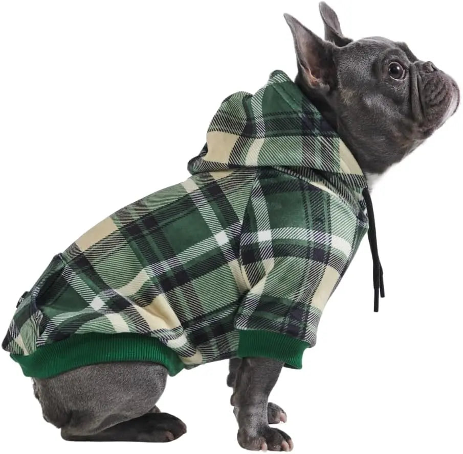 Premium Dog Hoodie – Soft Fleece Stretch Hoodie for Small to Large Dogs S–5XL Green Plaid