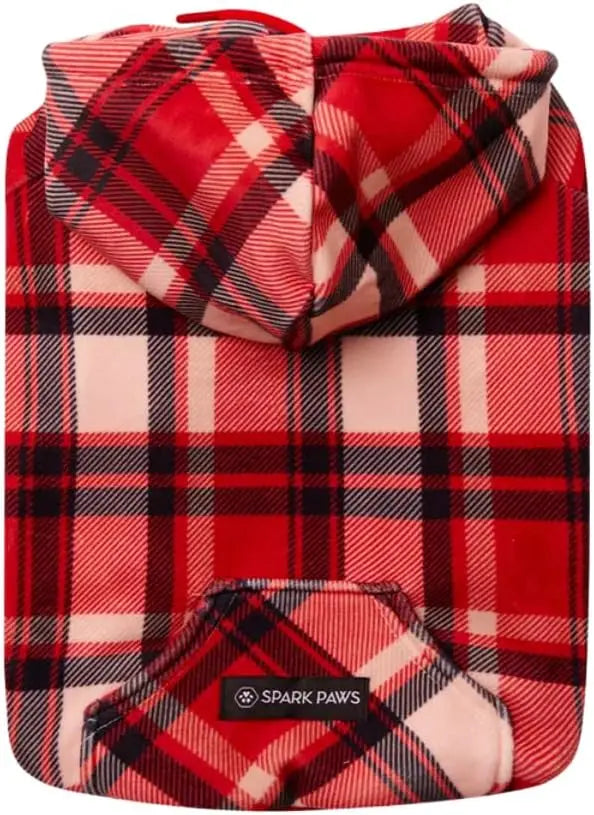 Premium Dog Hoodie – Soft Fleece Stretch Hoodie for Small to Large Dogs S–5XL Red Plaid