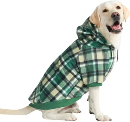 Premium Dog Hoodie – Soft Fleece Stretch Hoodie for Small to Large Dogs S–5XL Green Plaid