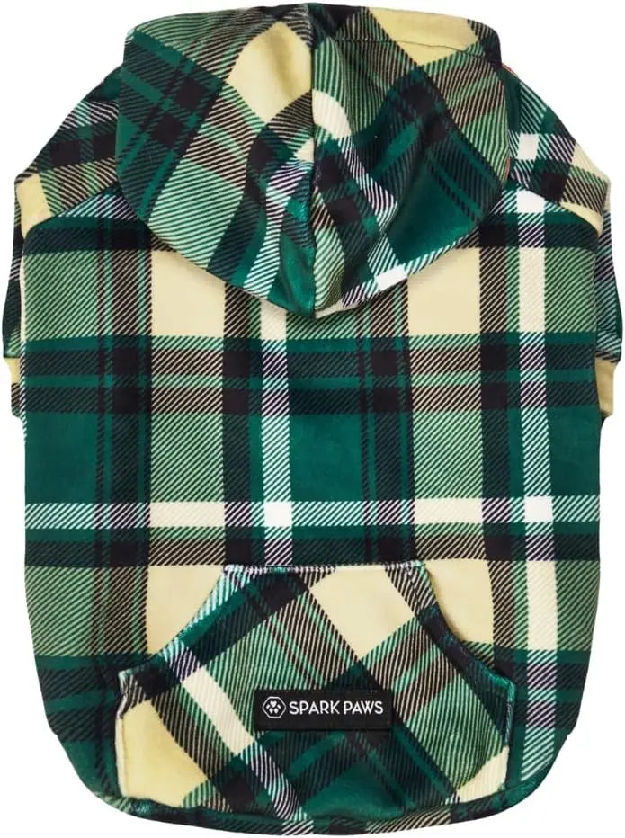 Premium Dog Hoodie – Soft Fleece Stretch Hoodie for Small to Large Dogs S–5XL Green Plaid