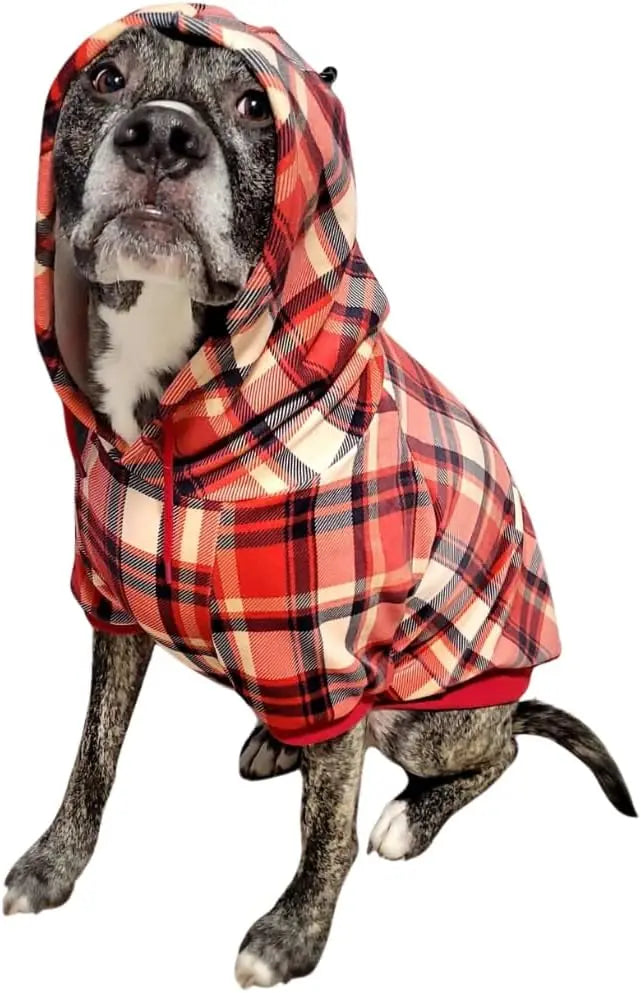 Premium Dog Hoodie – Soft Fleece Stretch Hoodie for Small to Large Dogs S–5XL Red Plaid 2Xl: 40-60Lbs