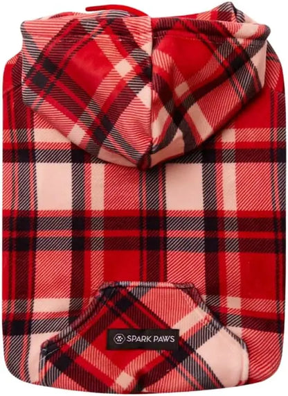 Premium Dog Hoodie – Soft Fleece Stretch Hoodie for Small to Large Dogs S–5XL Red Plaid