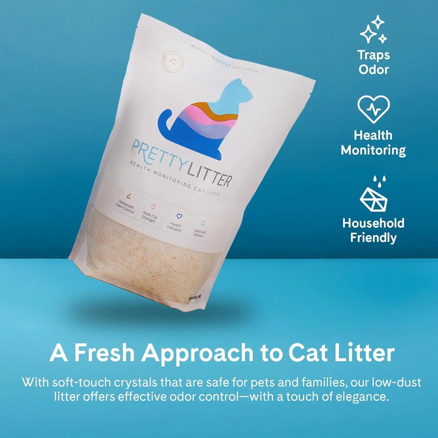 PrettyLitter Health Monitoring Cat Litter – Silica Gel, 6 lbs, Non Clumping