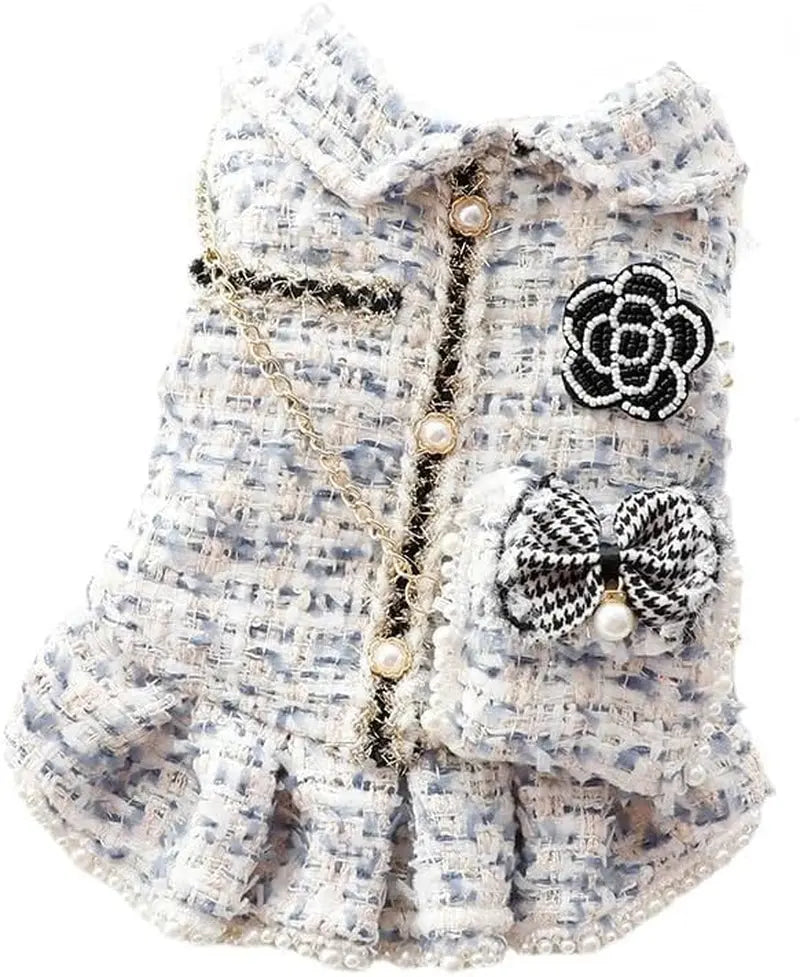 Princess Dog Dress | Lolita Tweed Coat Outfit for Small Dogs & Puppies Blue