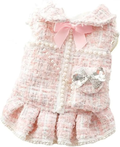 Princess Dog Dress | Lolita Tweed Coat Outfit for Small Dogs & Puppies Pink