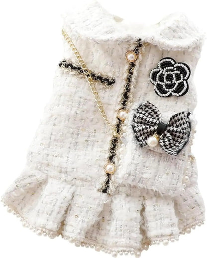 Princess Dog Dress | Lolita Tweed Coat Outfit for Small Dogs & Puppies White Xl
