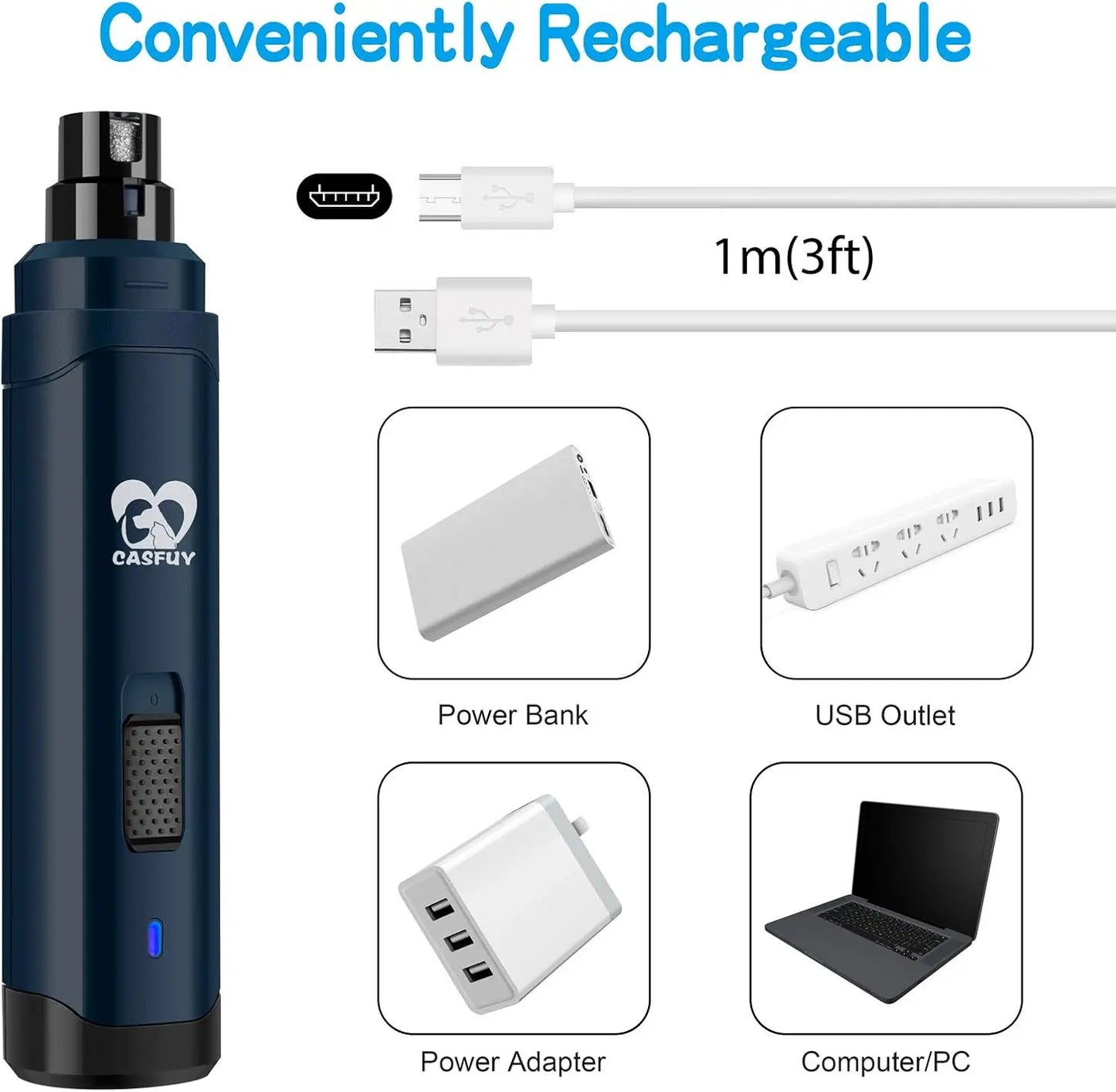 Professional 2-Speed Rechargeable Dog & Cat Nail Grinder, Painless Grooming