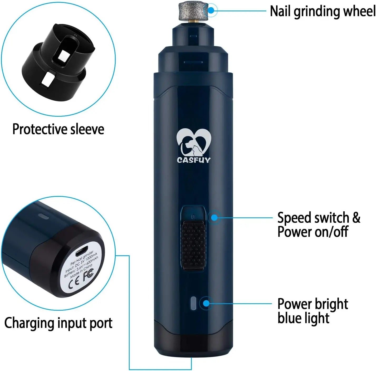 Professional 2-Speed Rechargeable Dog & Cat Nail Grinder, Painless Grooming