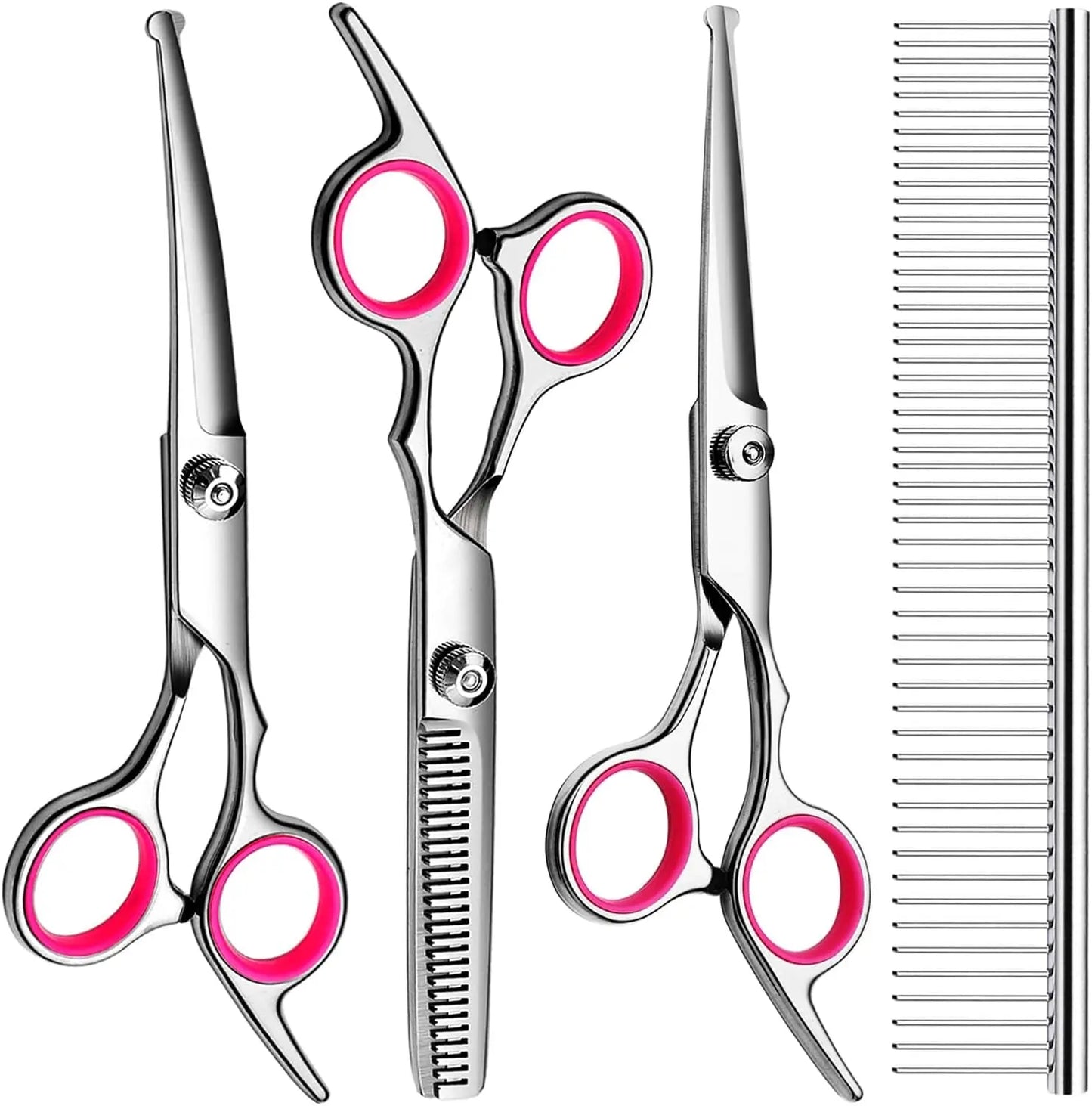 Professional Dog Grooming Scissors Kit 5-in-1 – Safe Round Tips & Comb Set Pink 5 In 1