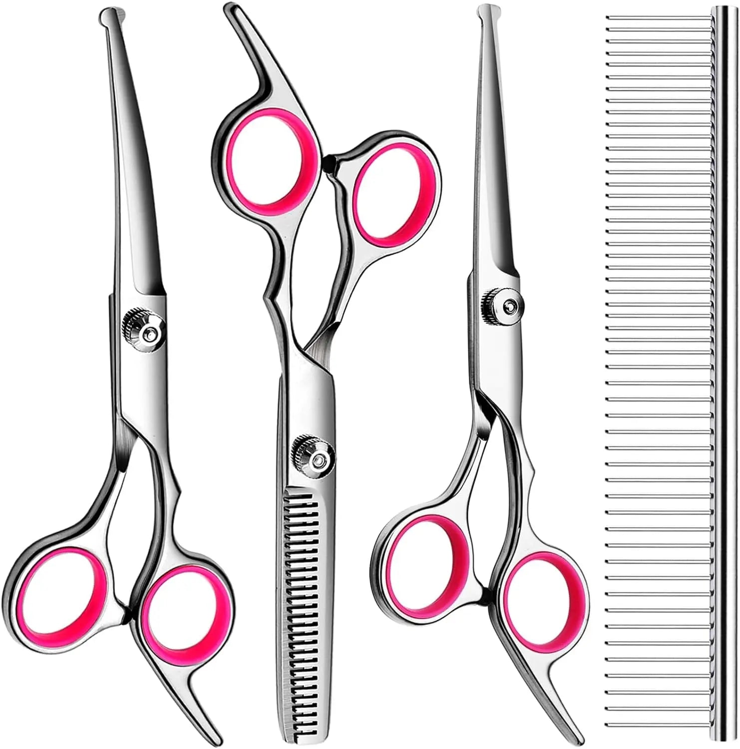 Professional Dog Grooming Scissors Kit 5-in-1 – Safe Round Tips & Comb Set Pink 5 In 1
